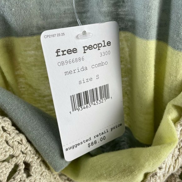 Free People Luca Crochet Stripe Tank Top Tunic Dress Merida Combo S New - Picture 7 of 9